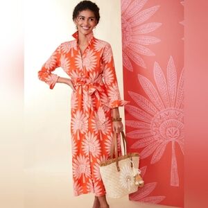 EUC Spartina 449 Orange and White Floral Midi Dress, XS